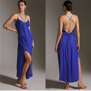 Anthropologie Blue Strappy Med Maxi Dress